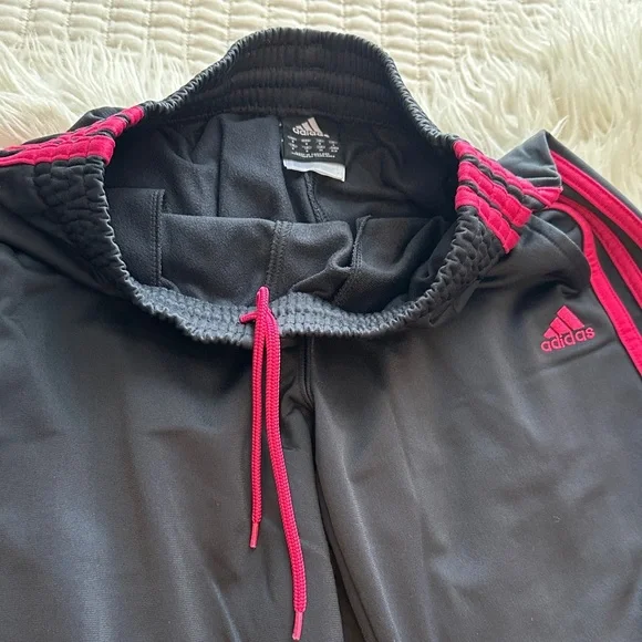 Adidas Black Pants with Pink performance 3 Stripes - Picture 3 of 5